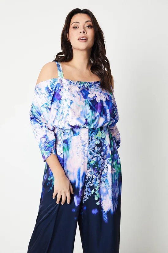 Plus Cold Shoulder Jumpsuit In Floral Print