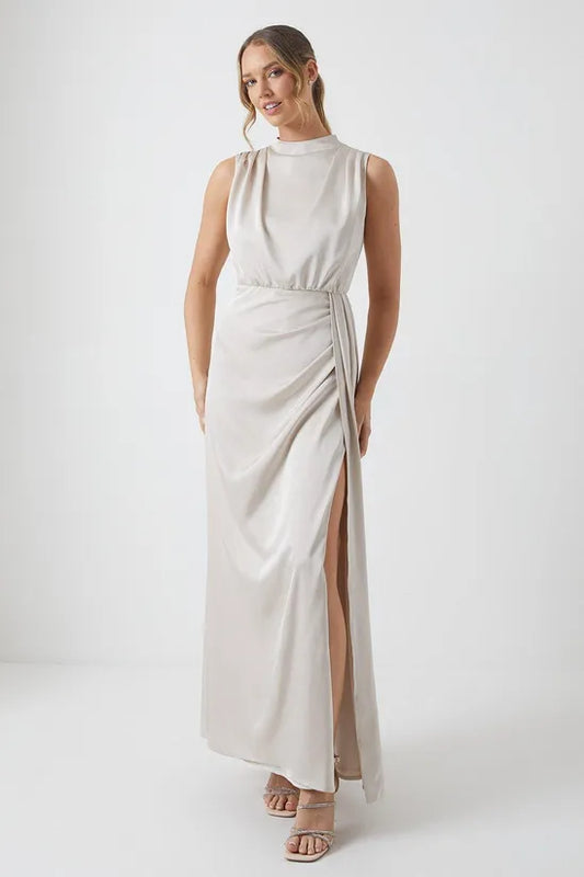 Cowl Neck Sash Bridesmaids Dress