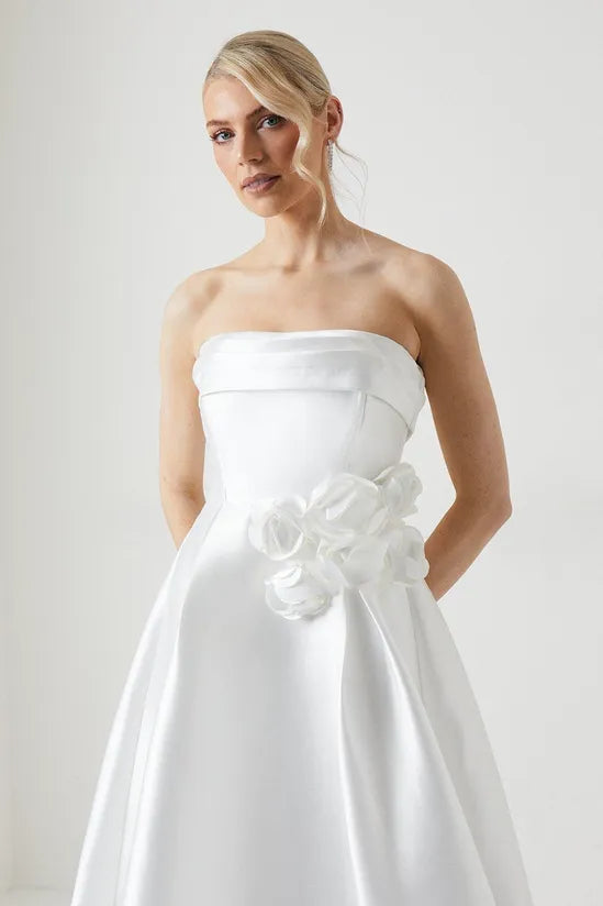 Corsage Detail Twill Wedding Dress