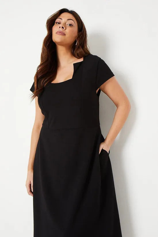 Plus Ponte Midi Dress With Square Neckline