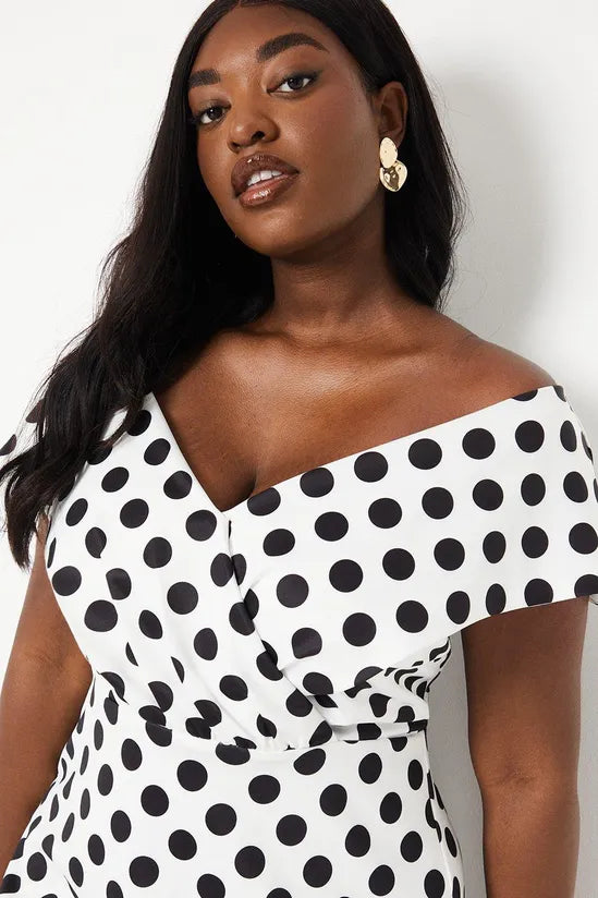 Plus Bardot Midi Dress In Spot