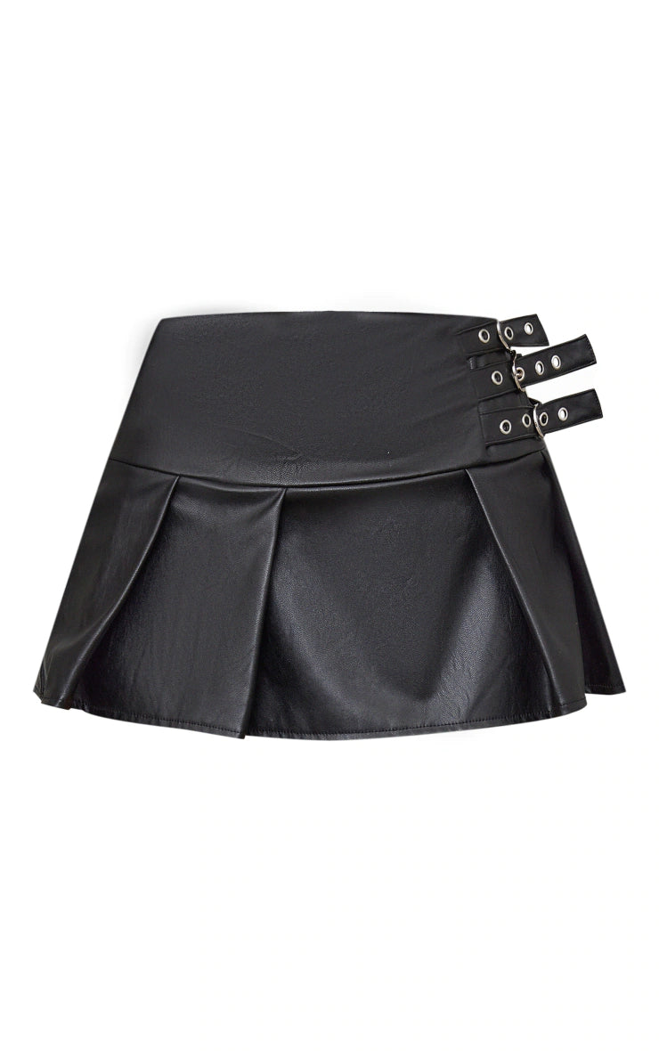 Petite Black Micro Mini PU Pleated Skirt