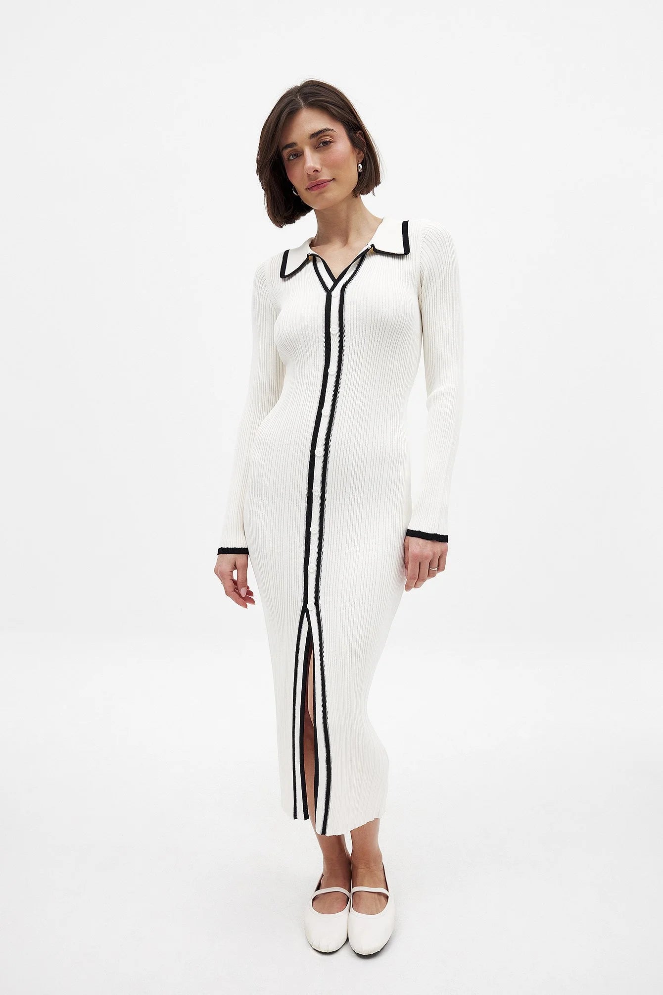 Na-kd CONTRAST BUTTON MIDI - Maxi dress - white