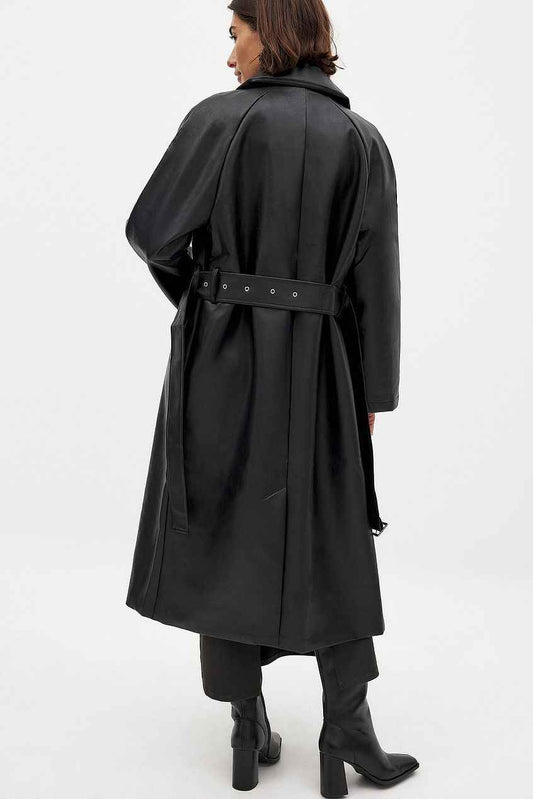 Na-kd Belted Pu Trenchcoat