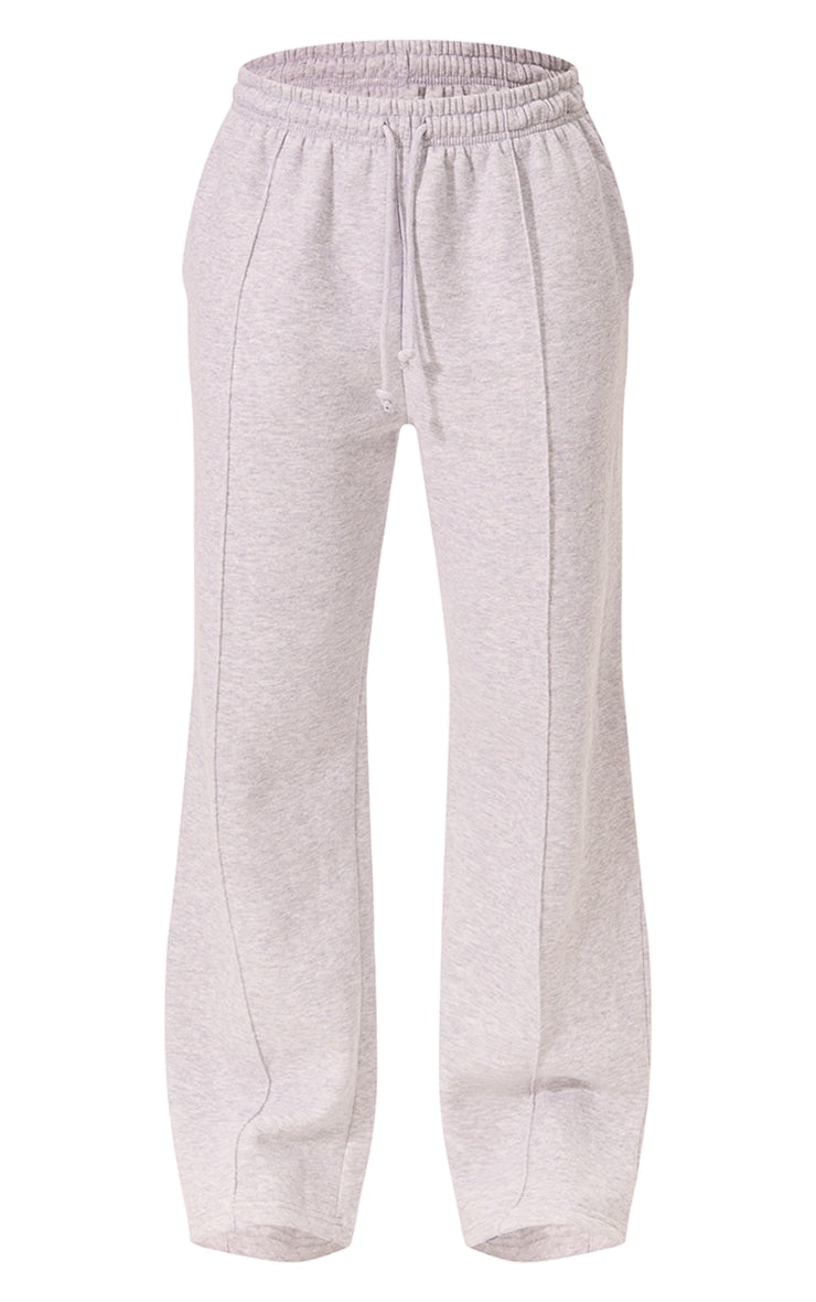 Ash Grey Pintuck Drawstring Straight Leg Joggers