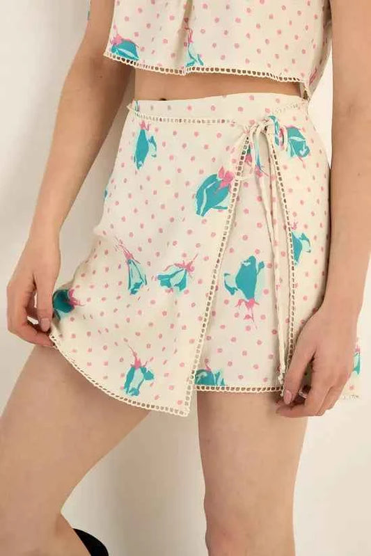 Plt - NastyGal Floral Polka Dot Lace Trim Wrap Mini Skirt