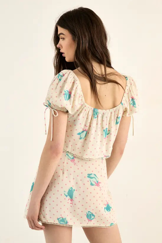 Plt - NastyGal Floral Polka Dot Lace Trim Wrap Mini Skirt