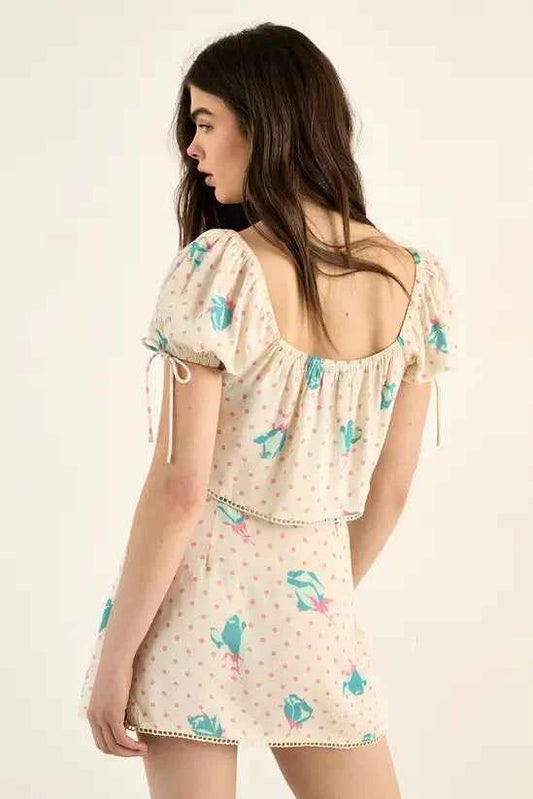 Plt - NastyGal Floral Polka Dot Lace Trim Wrap Mini Skirt