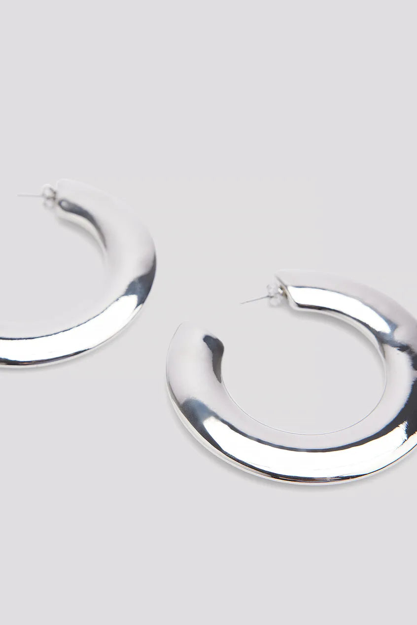 Big Flat Hoop Earrings Silver