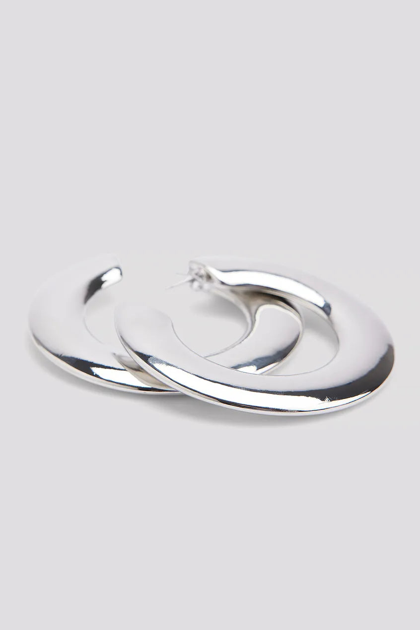 Big Flat Hoop Earrings Silver