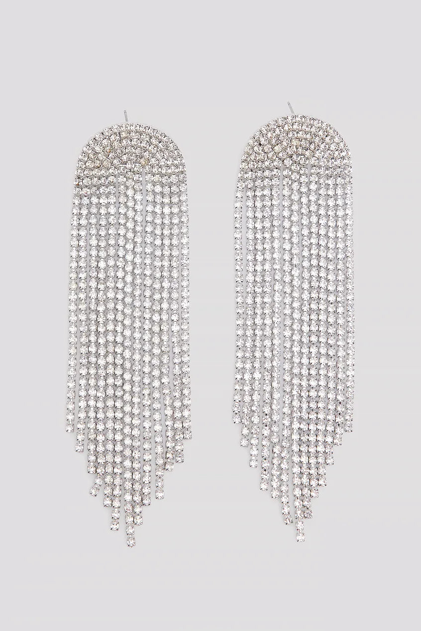 Big Long Strass Earrings Silver