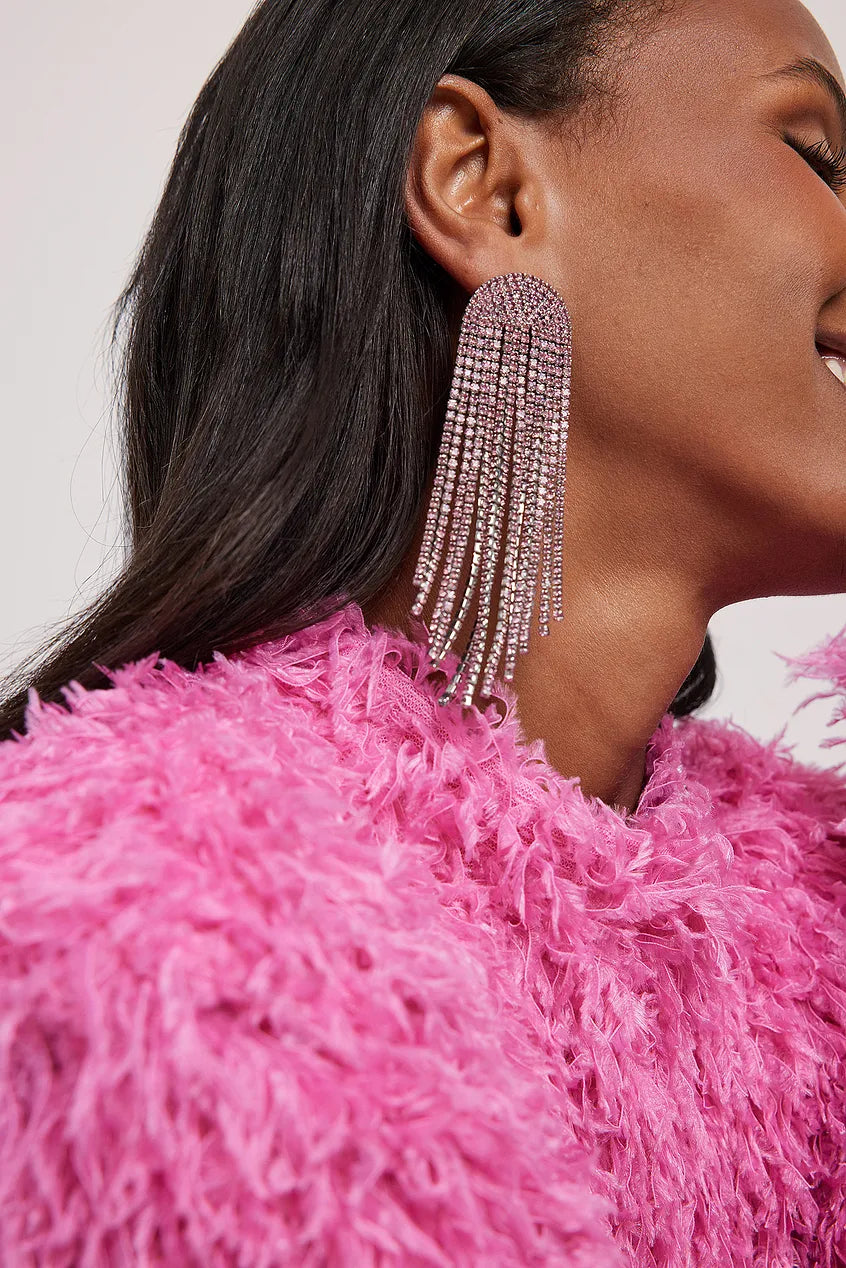 Big Long Strass Earrings Pink