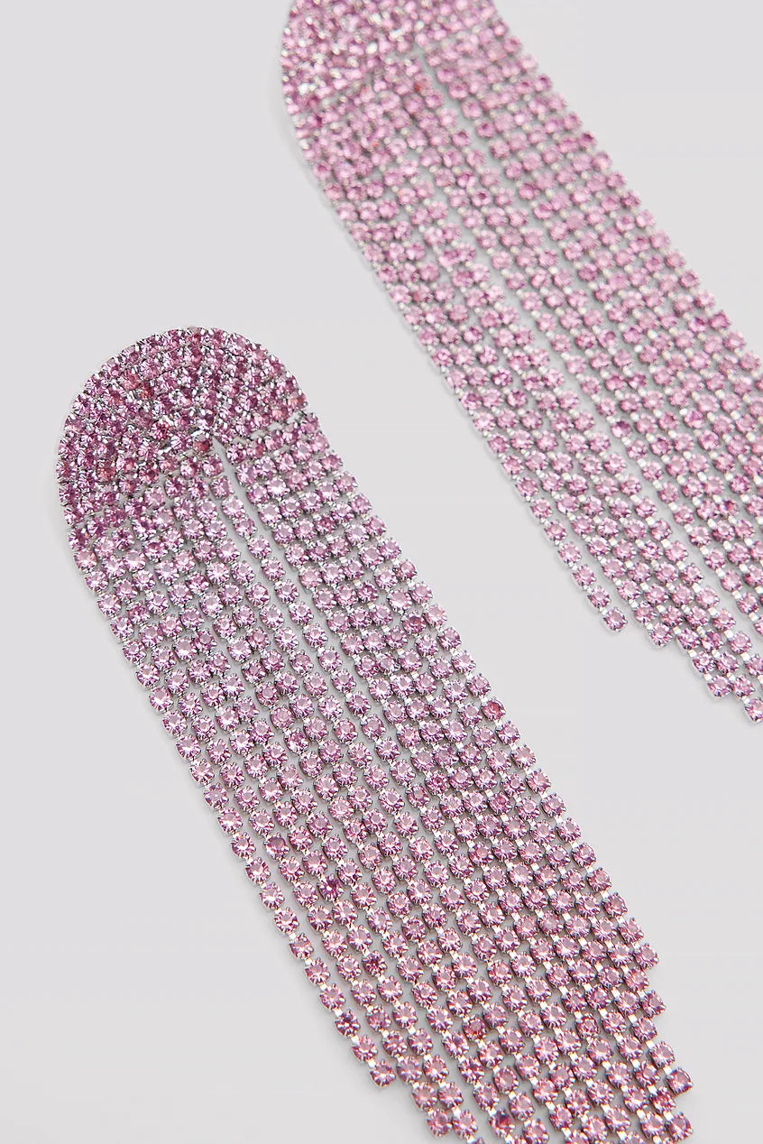 Big Long Strass Earrings Pink