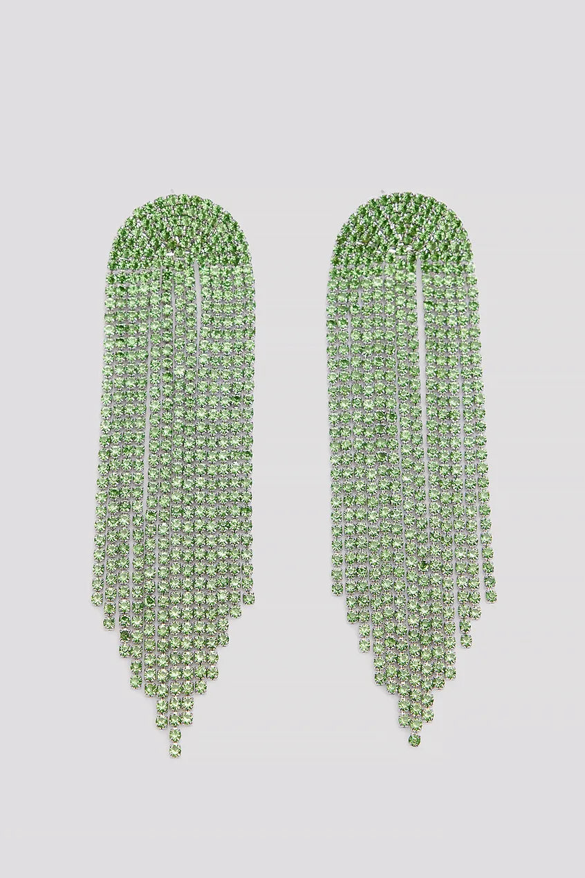 Big Long Strass Earrings Green