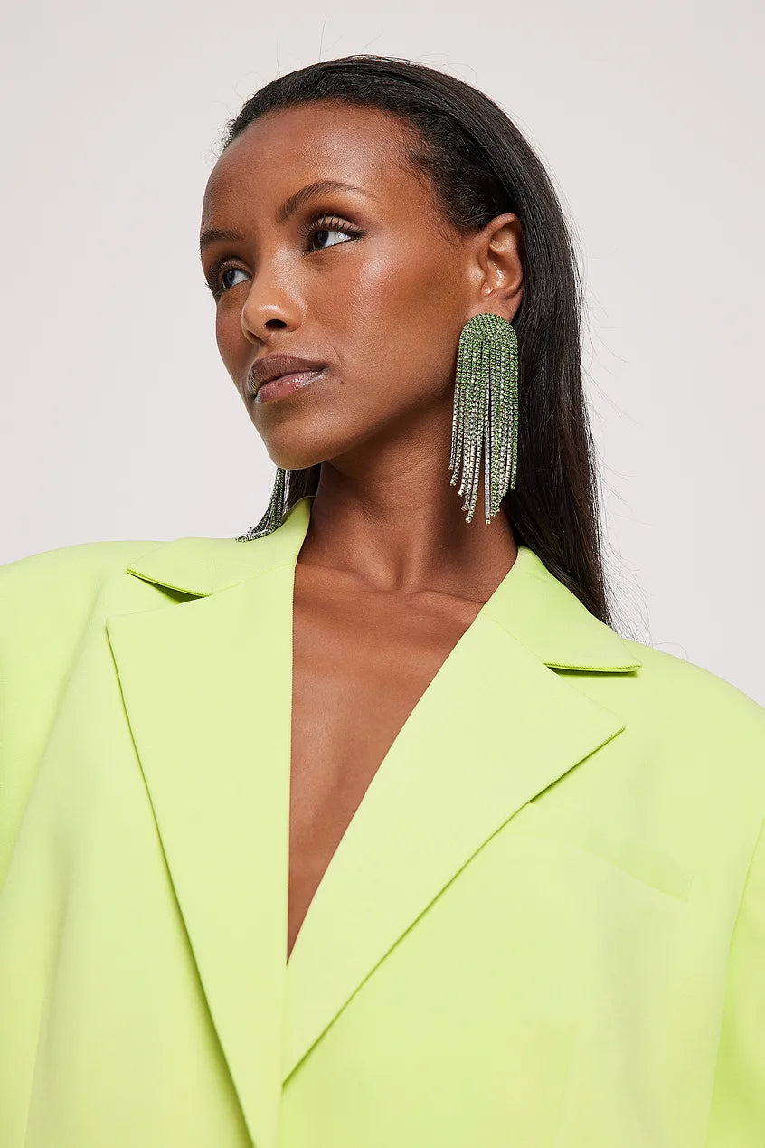 Big Long Strass Earrings Green