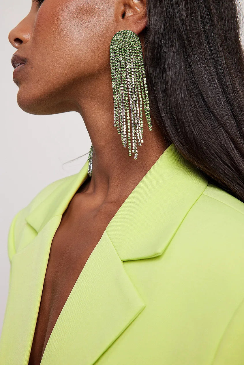 Big Long Strass Earrings Green