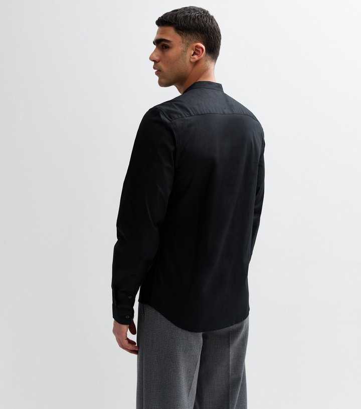 New Look grandad collar long sleeve shirt in black