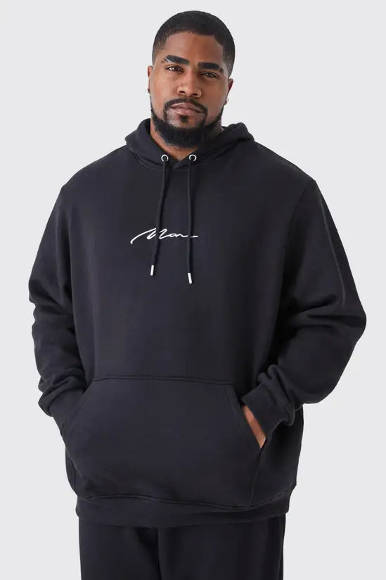 boohooMAN Plus Man Signature Over The Head Hoodie