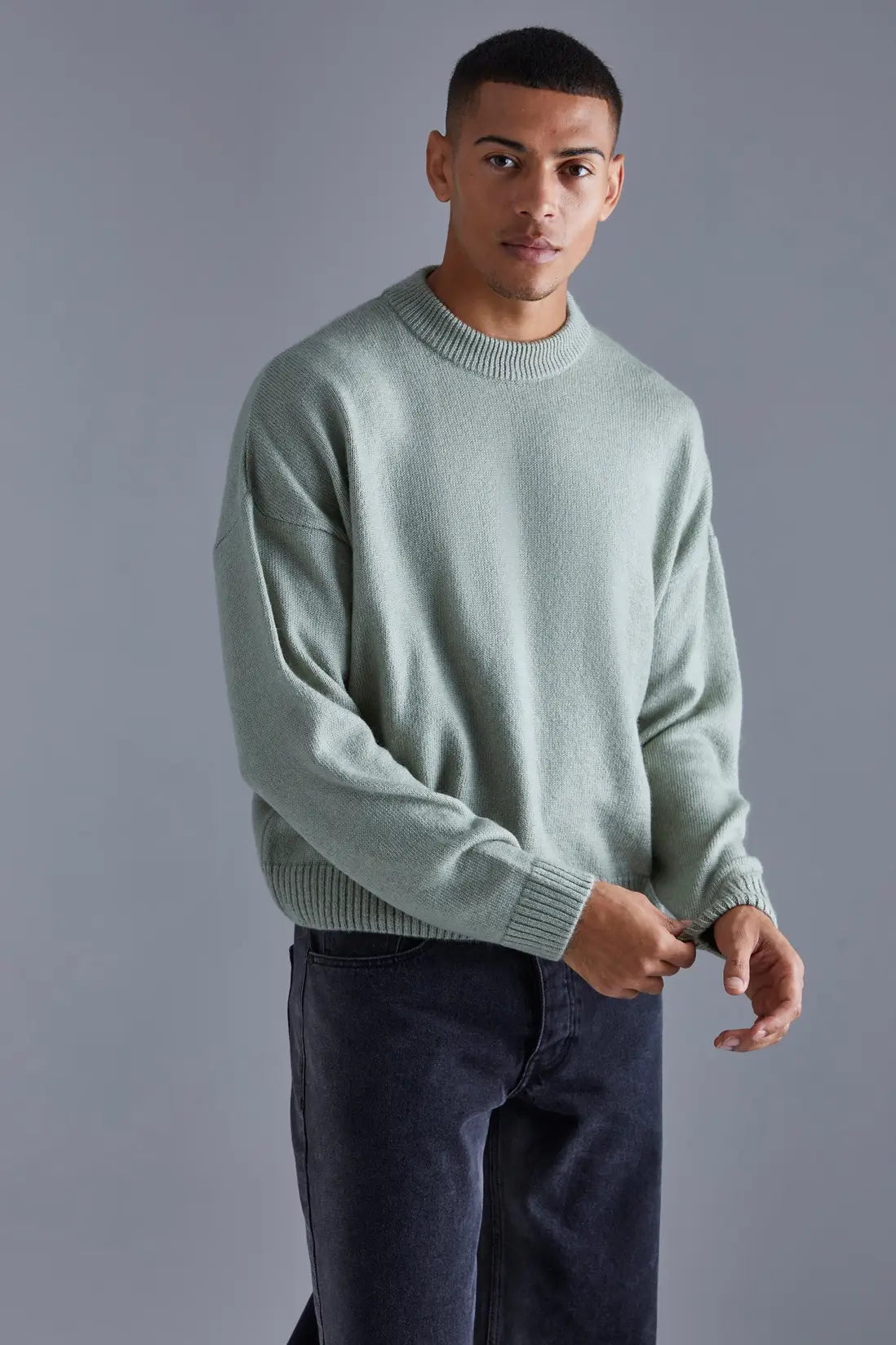 boohooMAN Boxy Brushed Extended Neck Knitted Jumper