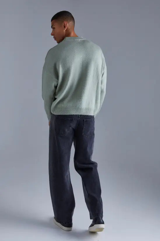 boohooMAN Boxy Brushed Extended Neck Knitted Jumper