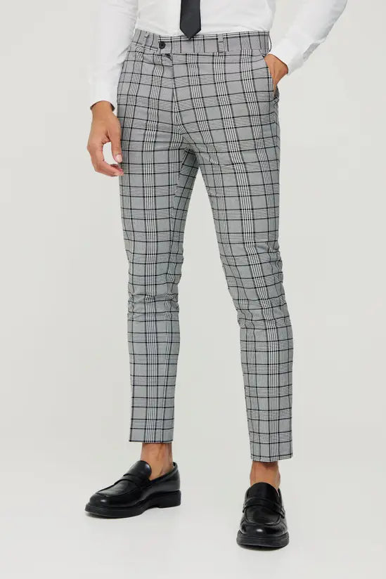 boohooMAN Super Skinny Black Check Crop Trouser