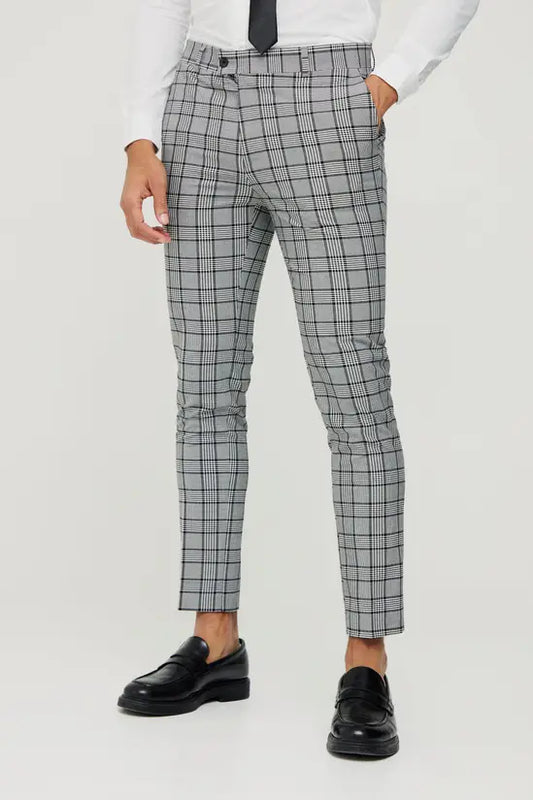 boohooMAN Super Skinny Black Check Crop Trouser