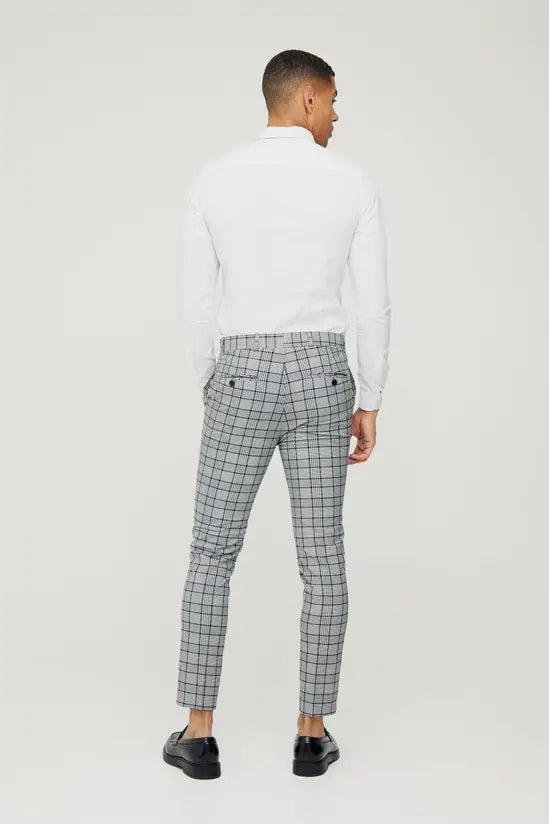 boohooMAN Super Skinny Black Check Crop Trouser