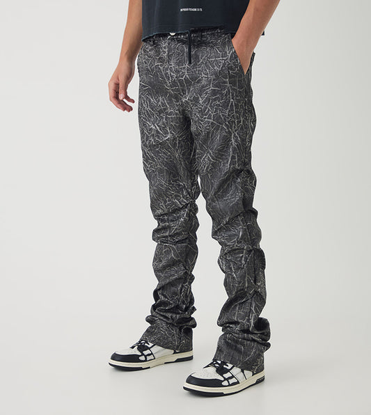 boohooMAN Printed Mid Rise Flared Trousers