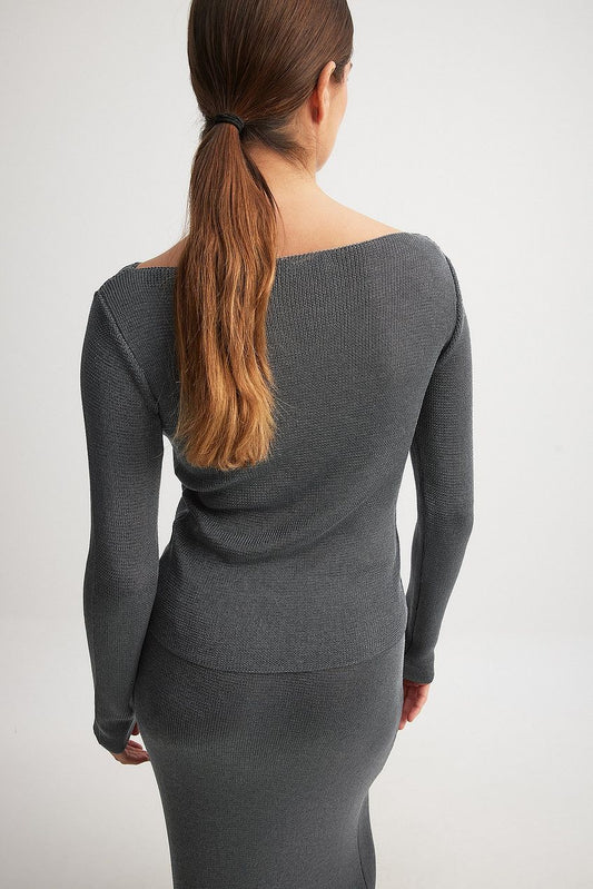 Boat Neck Knitted Metallic Sweater