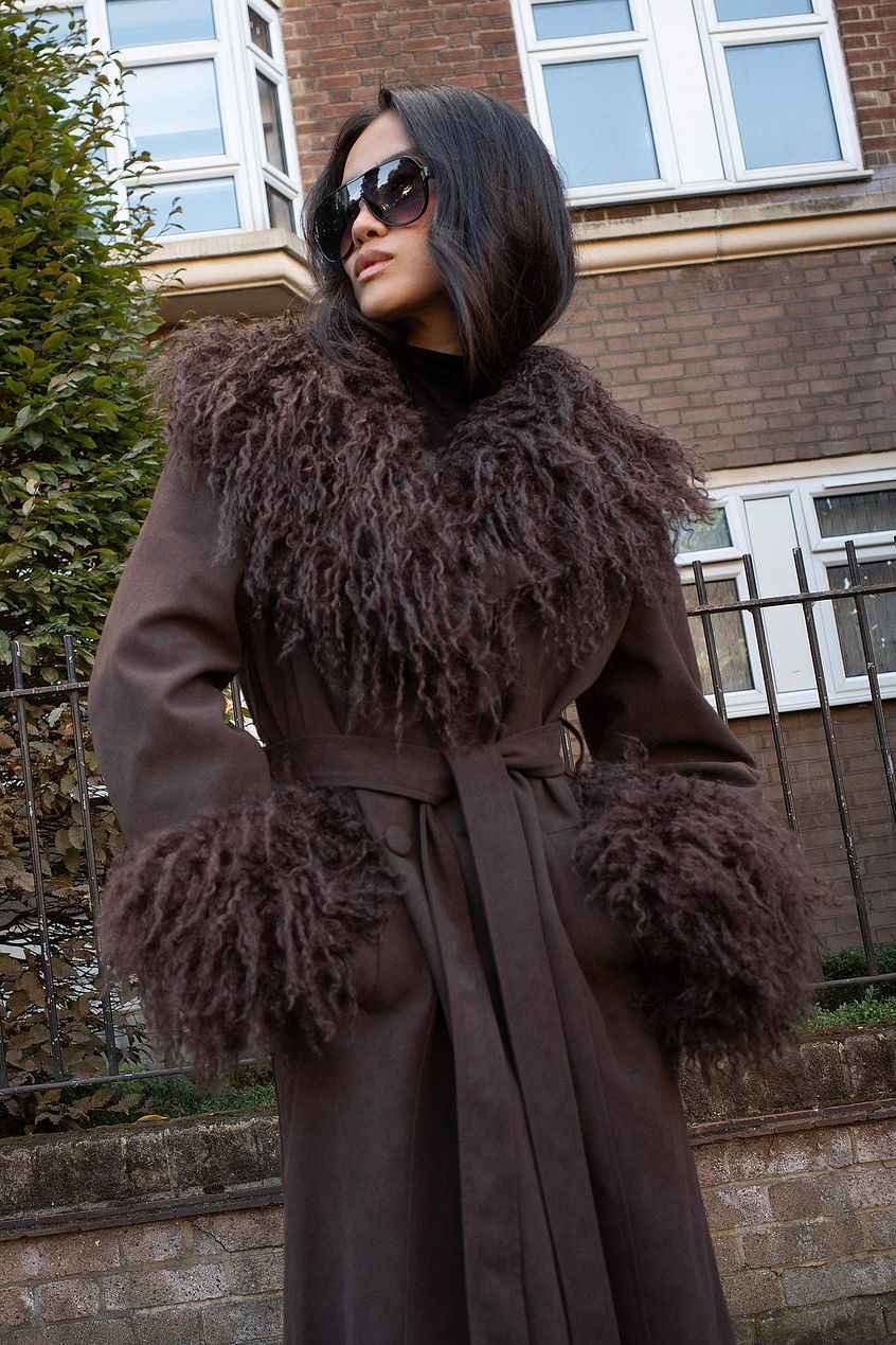 Na-Kd Bonded Detail Curly Faux Fur Coat