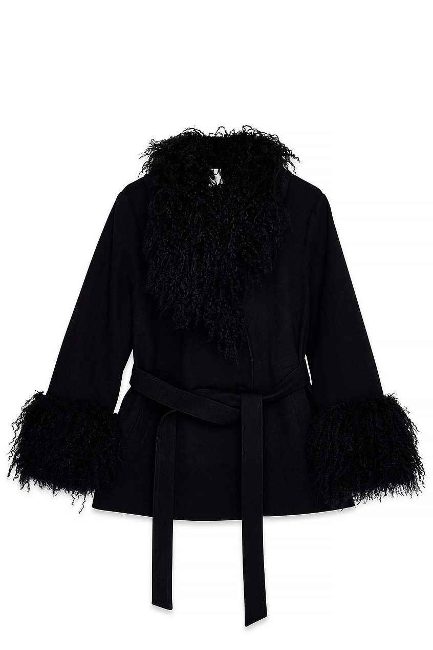 Na-Kd Bonded Detail Curly Faux Fur Jacket