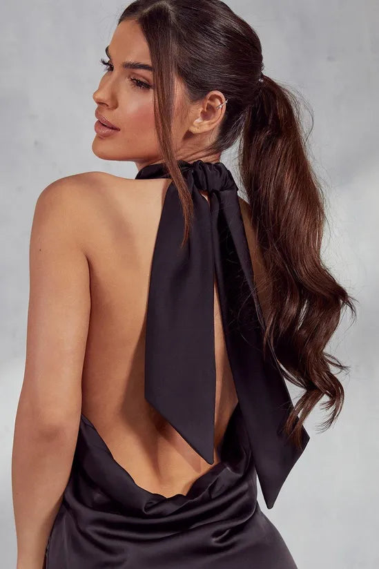 Meredith Premium High Neck Satin Gown
