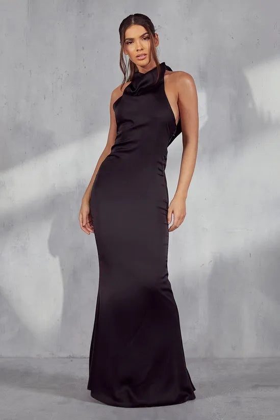 Meredith Premium High Neck Satin Gown
