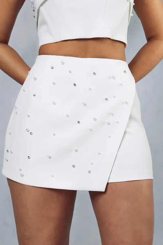 Pearl Embellished Tailored Skort