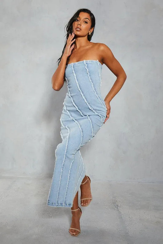 Bandeau Denim Maxi Dress
