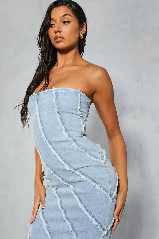 Bandeau Denim Maxi Dress