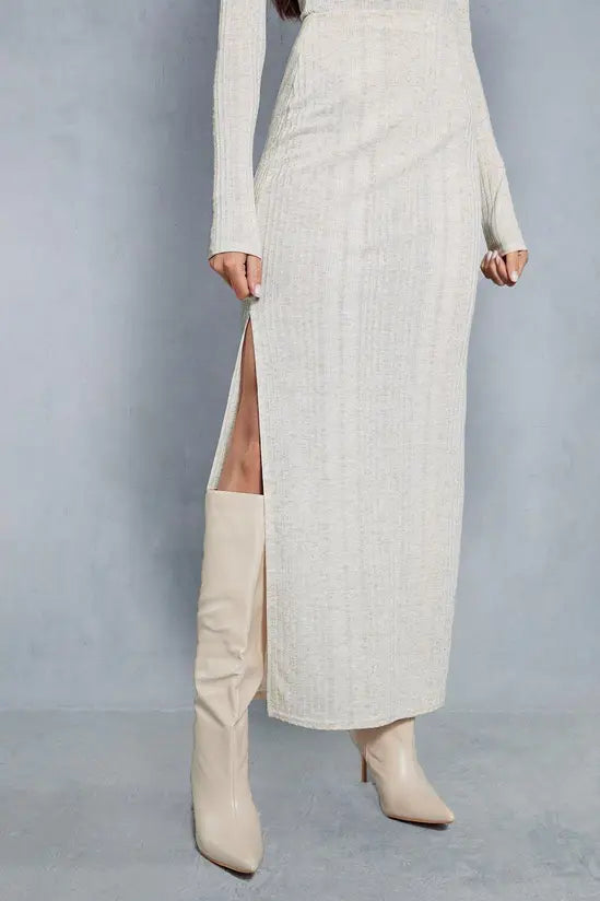 MissPap Ribbed Marl Split Side Maxi Skirt