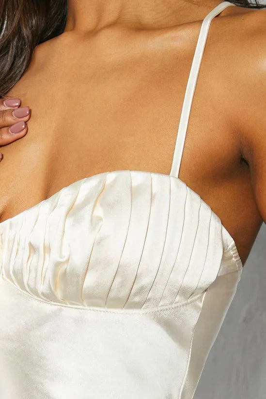 Premium Satin Pleated Bust Tie Detail Cami Top