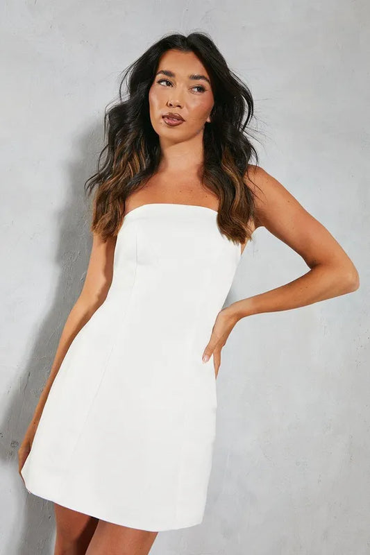 Premium Satin Detachable Tulle Skirt Bandeau Maxi Dress