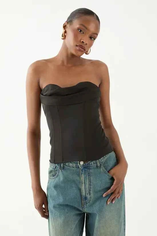MissPap Satin Bandeau Draped Corset Top
