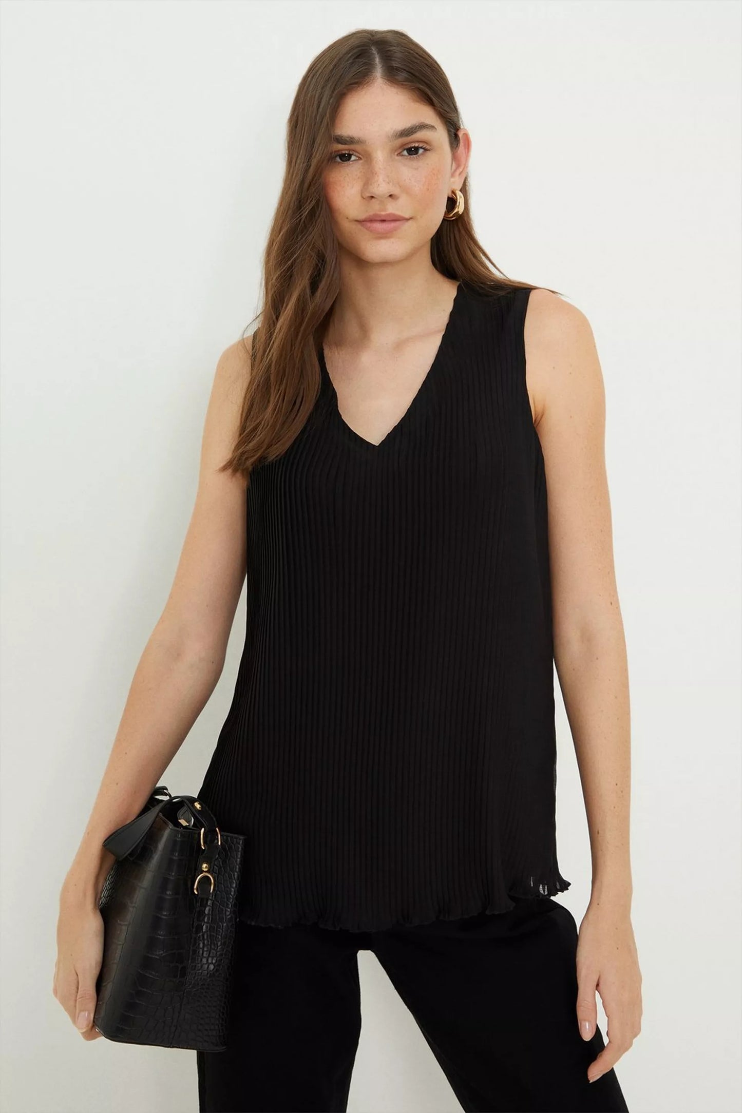 Chiffon Pleated V Neck Top