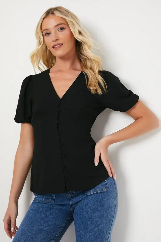 Dorothy Perkins - Button Through Short Sleeve Tea Blouse