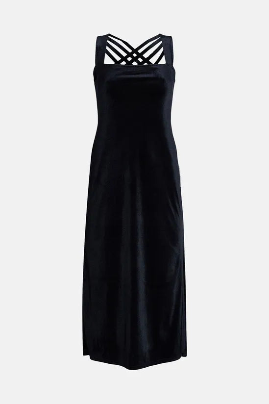 Velvet Strappy Cross Back Midi Dress