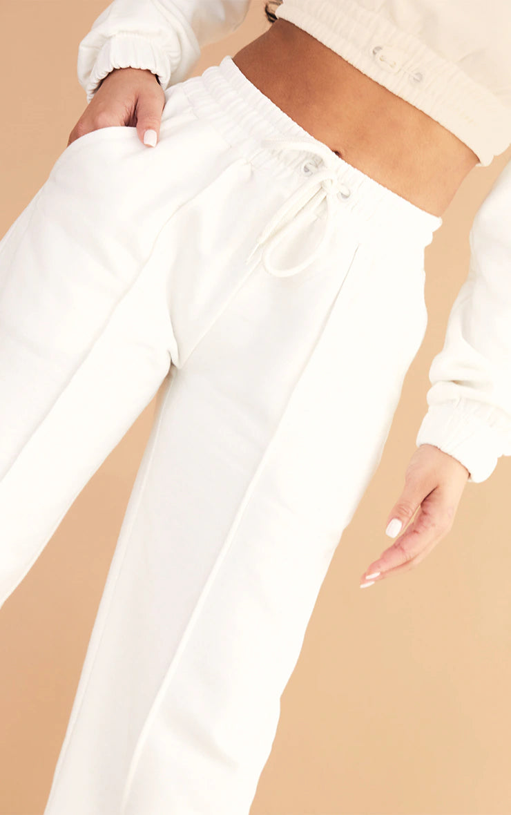 Petite Cream Seam Detail Wide Leg Joggers