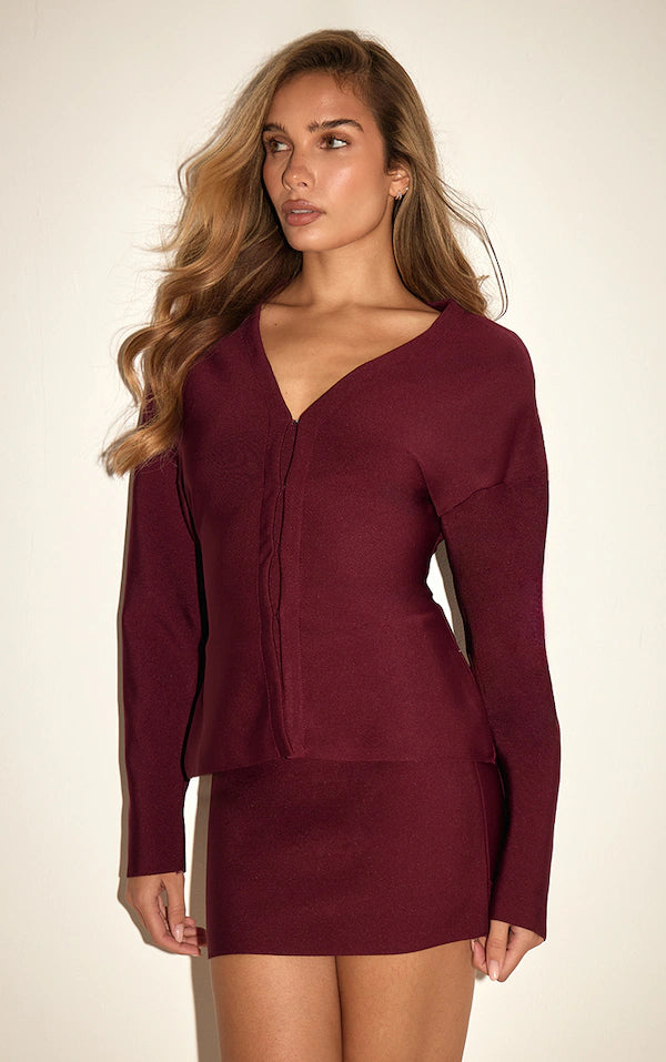 Burgundy Tailored Hook And Eye Cardigan