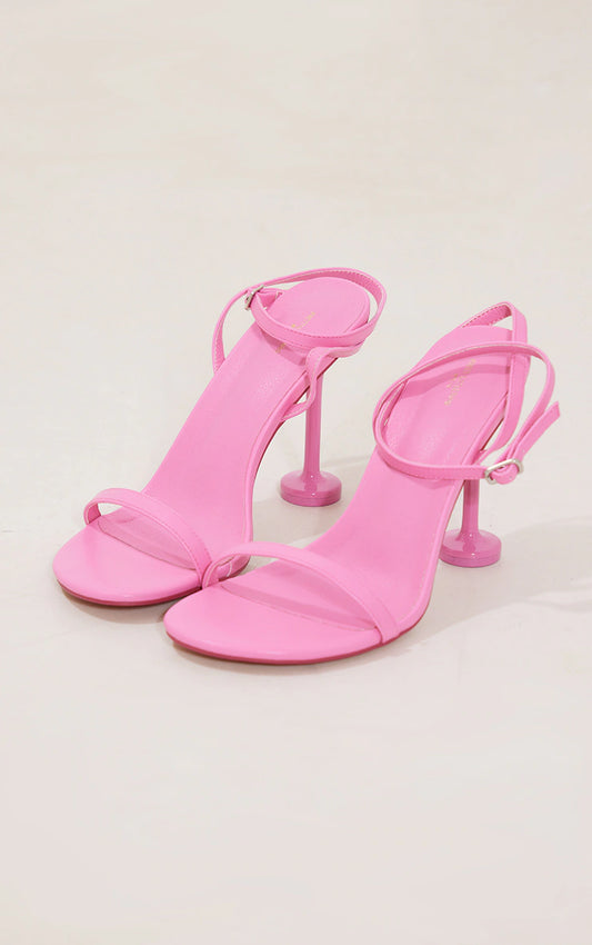 Pink PU Round Toe Barely There High Heeled Sandals