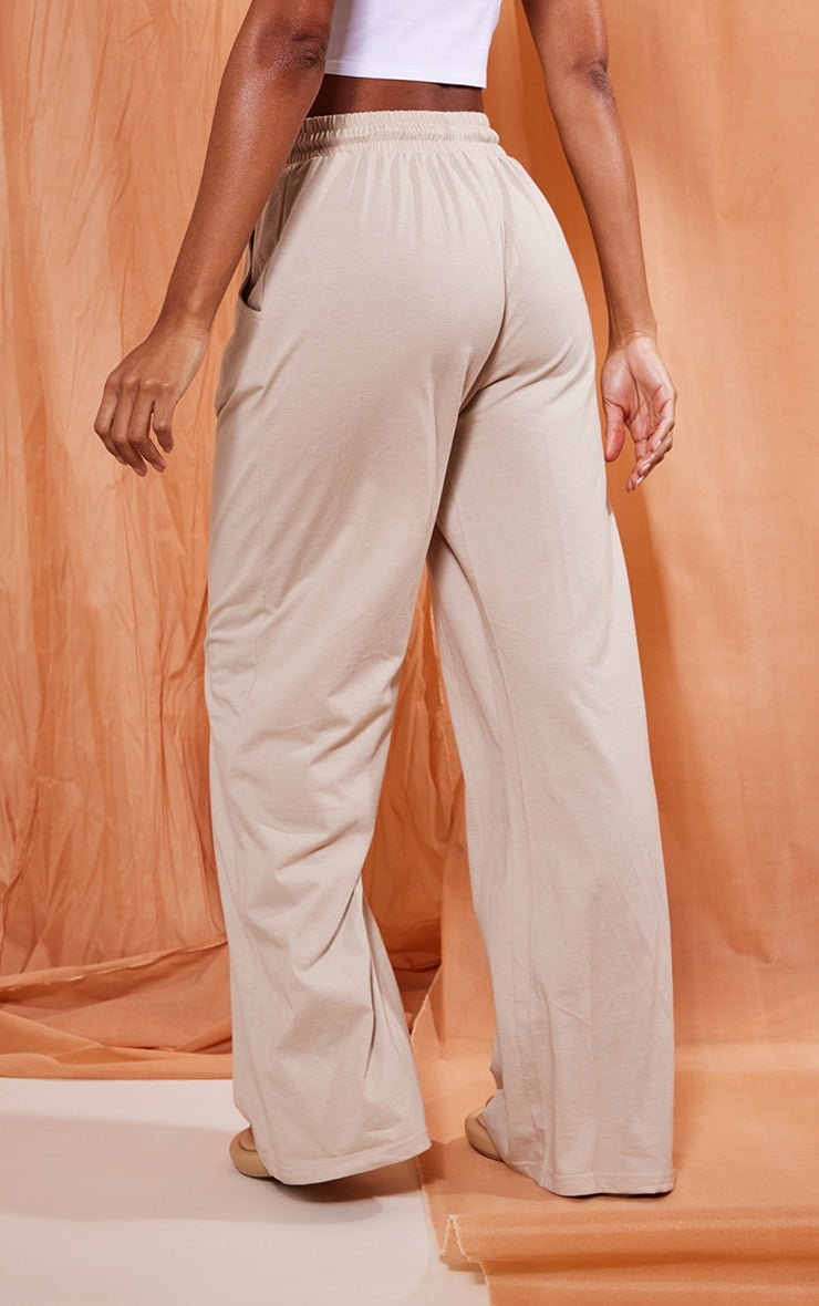 Stone Cotton Wide Leg Joggers