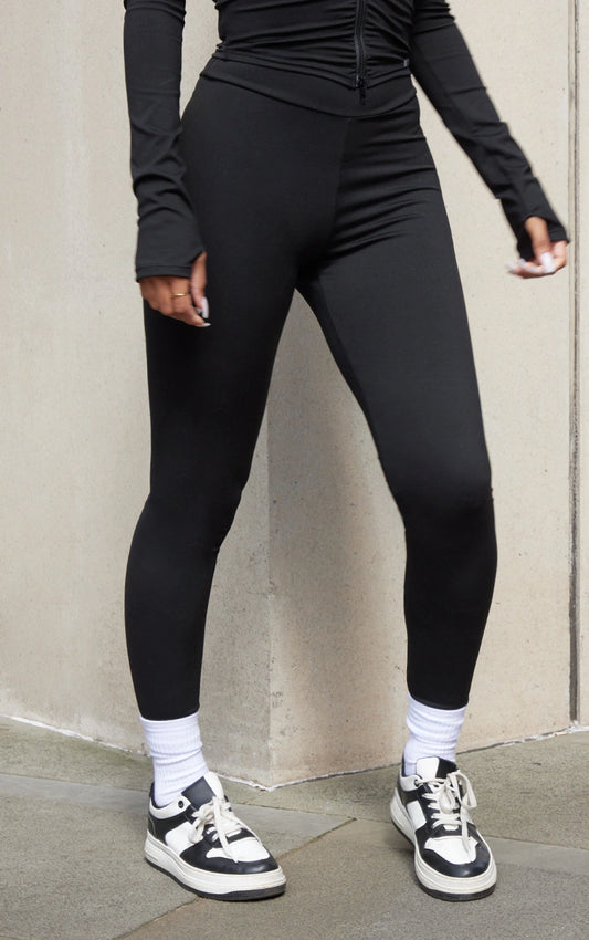 Black Brushed Sculpt Ruched Bum High Waist Sport Legging