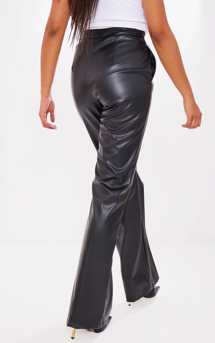 Tall Black Faux Leather Straight Leg Pants