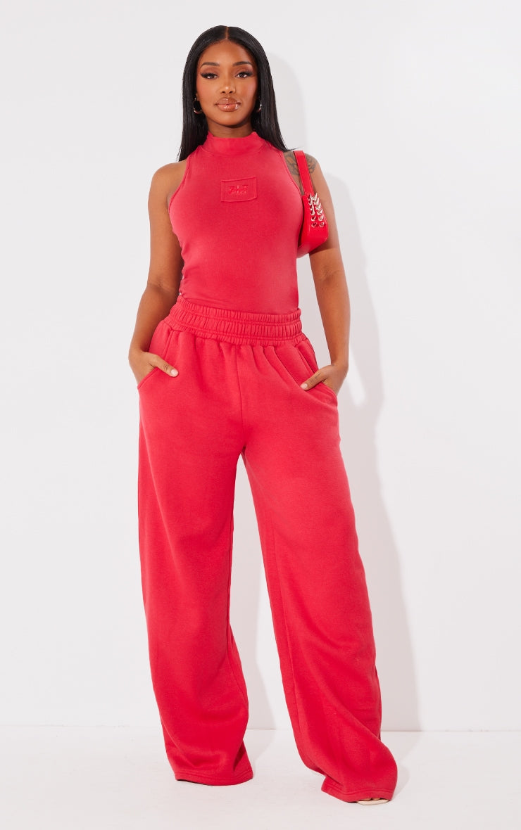 Shape Cherry Red Cotton High Neck Sleeveless Bodysuit